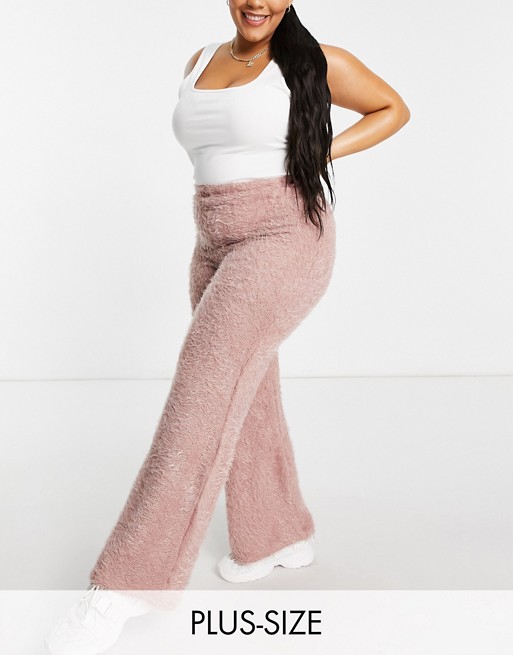 I Saw It First Plus eyelash wide leg trousers in pink