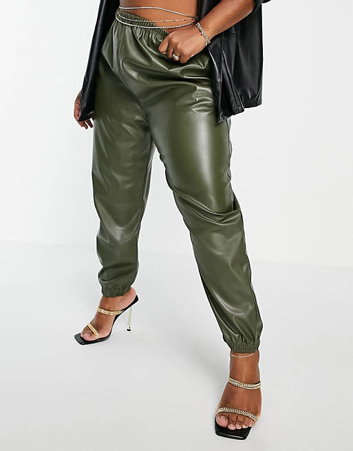 I Saw It First Plus faux leather pants in khaki