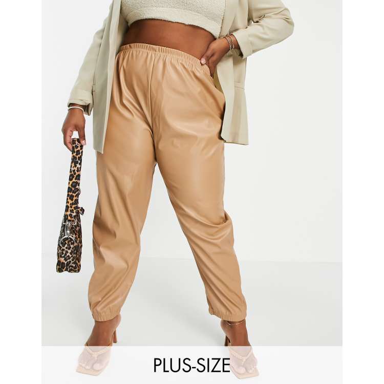 I Saw It First Plus faux leather trousers in camel | Girls Wide