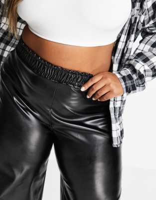 faux leather wide leg crop pants