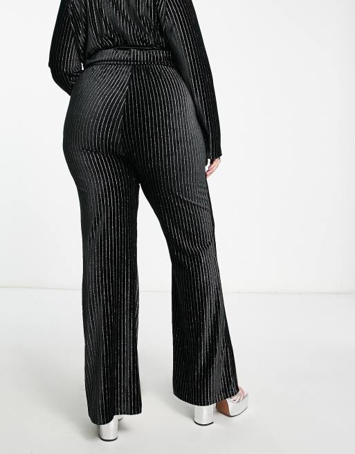 I Saw It First Plus flared stripe velvet pants in black (part of a set), 2 of 4