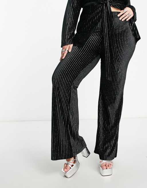 I Saw It First Plus flared stripe velvet trousers co-ord in black