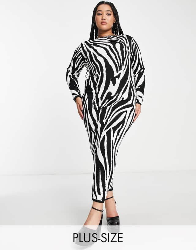 I Saw It First Plus knit midi dress in zebra print