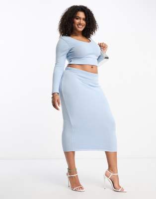 I Saw It First Curve I Saw It First Plus midi skirt co-ord in pale blue