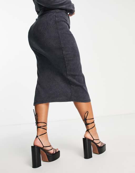I Saw It First Plus - Midirok met zichtbare naden in antraciet, deel van co-ord set, 4 van 4