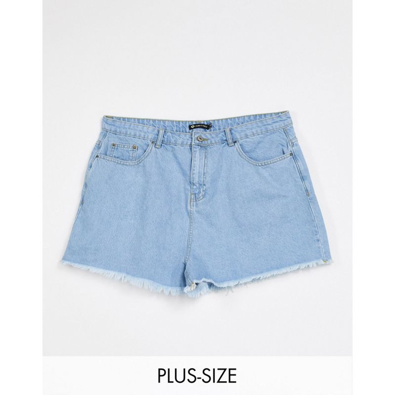 Pantaloncini di jeans l4uVt I Saw It First Plus - Mom shorts a vita alta lavaggio chiaro blu con fondo grezzo