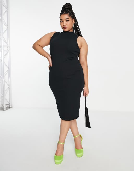 I Saw It First Plus - Mouwloze bodycon midi-jurk in zwart, 4 van 4