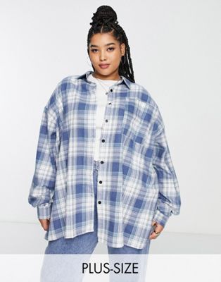 I Saw It First Plus oversized check shirt in blue