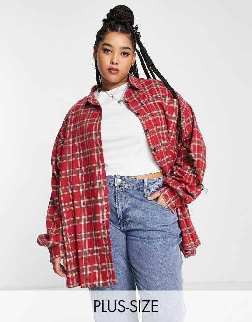 Plus size red check shirt sale