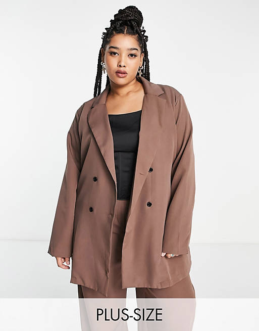 I Saw It First Plus oversized double breasted blazer in mauve (part of a set)