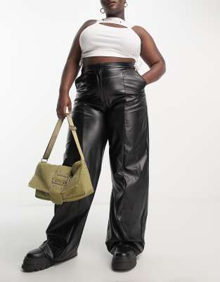 I Saw It First Plus - Pantalon ample en similicuir - Noir