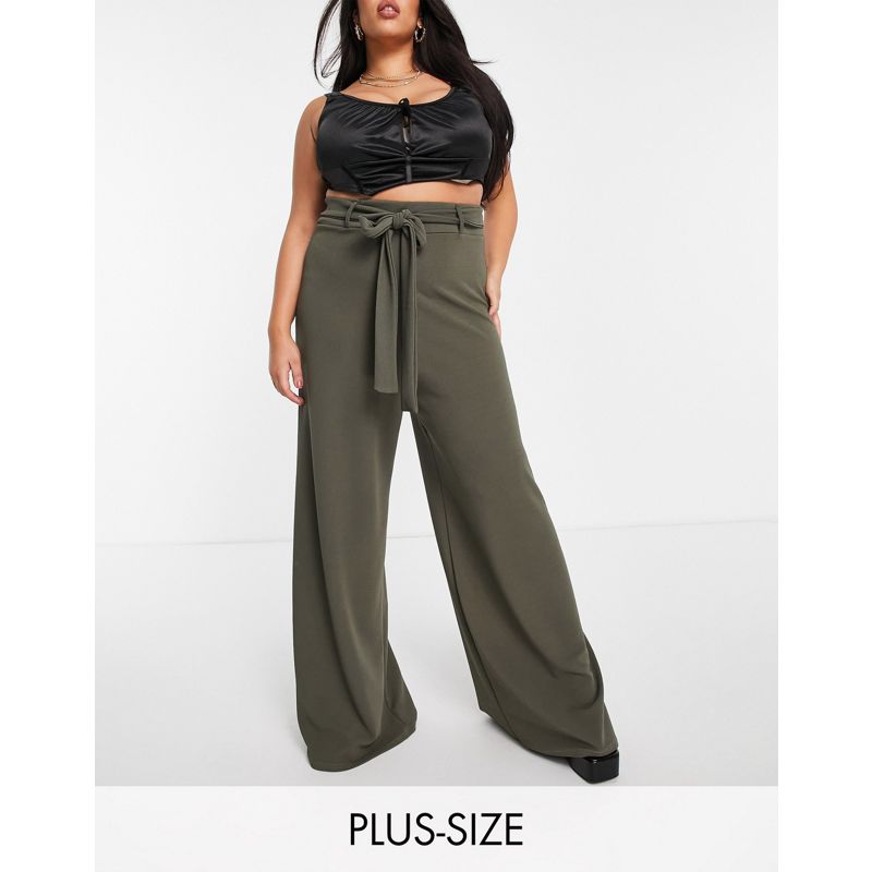 Donna Pantaloni e leggings I Saw It First Plus - Pantaloni con fondo ampio e cintura, colore kaki 