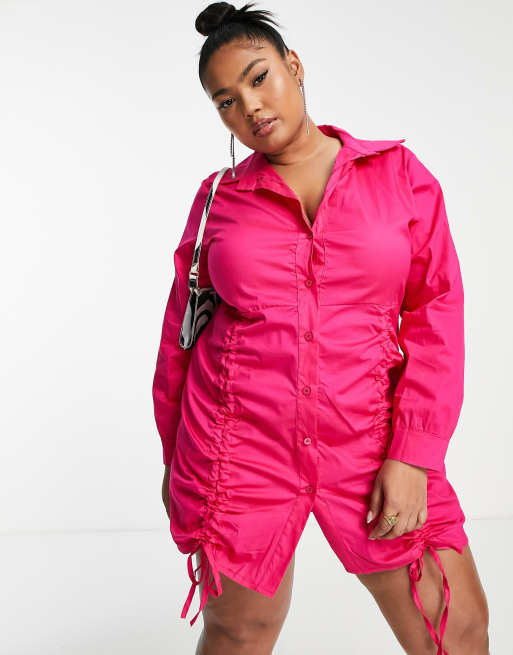 I Saw It First Plus - Pink skjortekjole med rynker i siden, 4 af 4