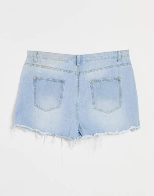 I Saw It First Plus raw hem high waist mom shorts in light wash blue, 4 of 4