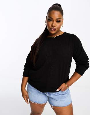 I Saw It First Plus ribbed long sleeve tunic top in black