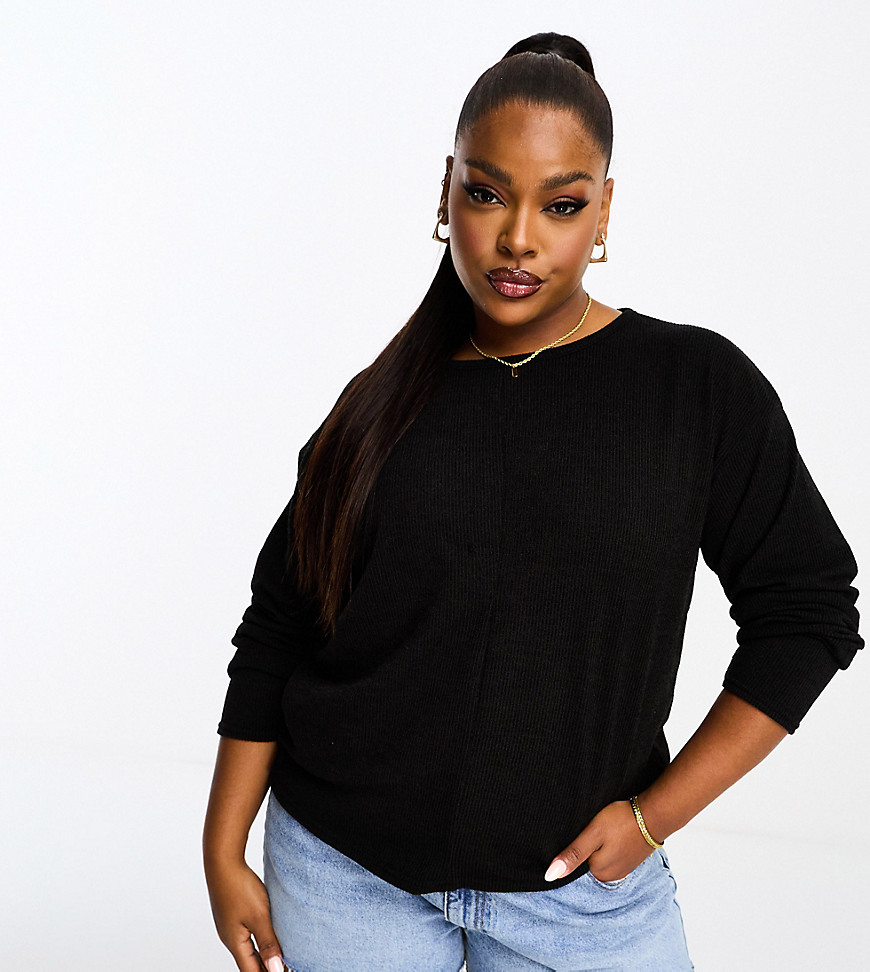 I Saw It First Curve I Saw It First Plus Ribbed Long Sleeve Tunic Top In Black
