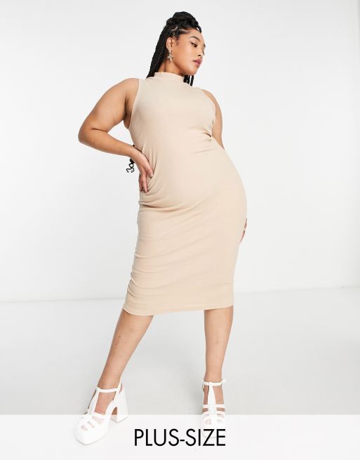 I Saw It First Plus - Ærmeløs beige bodycon-midikjole