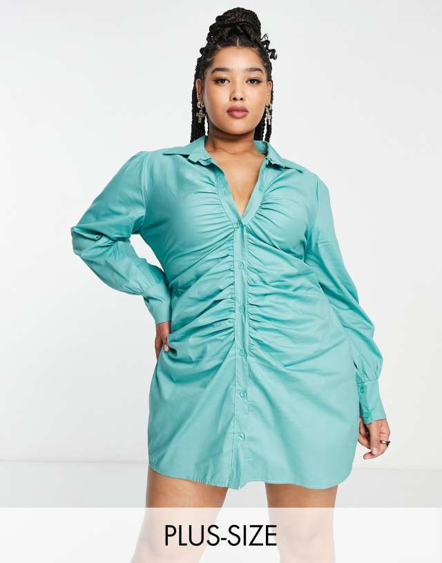 I Saw It First Curve - I Saw It First Plus ruched detail shirt dress in sage