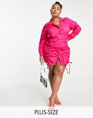I Saw It First Plus ruched side shirt dress in hot pink