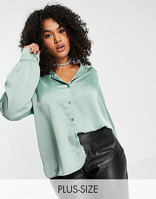 Tops Shirts & Blouses/I Saw It First Plus satin shirt in sage 
