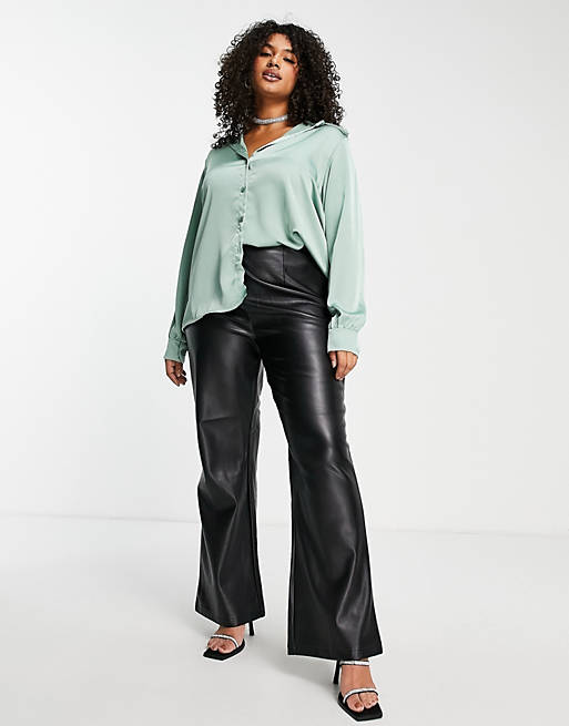 Tops Shirts & Blouses/I Saw It First Plus satin shirt in sage 