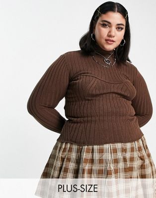 I Saw It First Plus seam detail jumper in brown - ASOS Price Checker