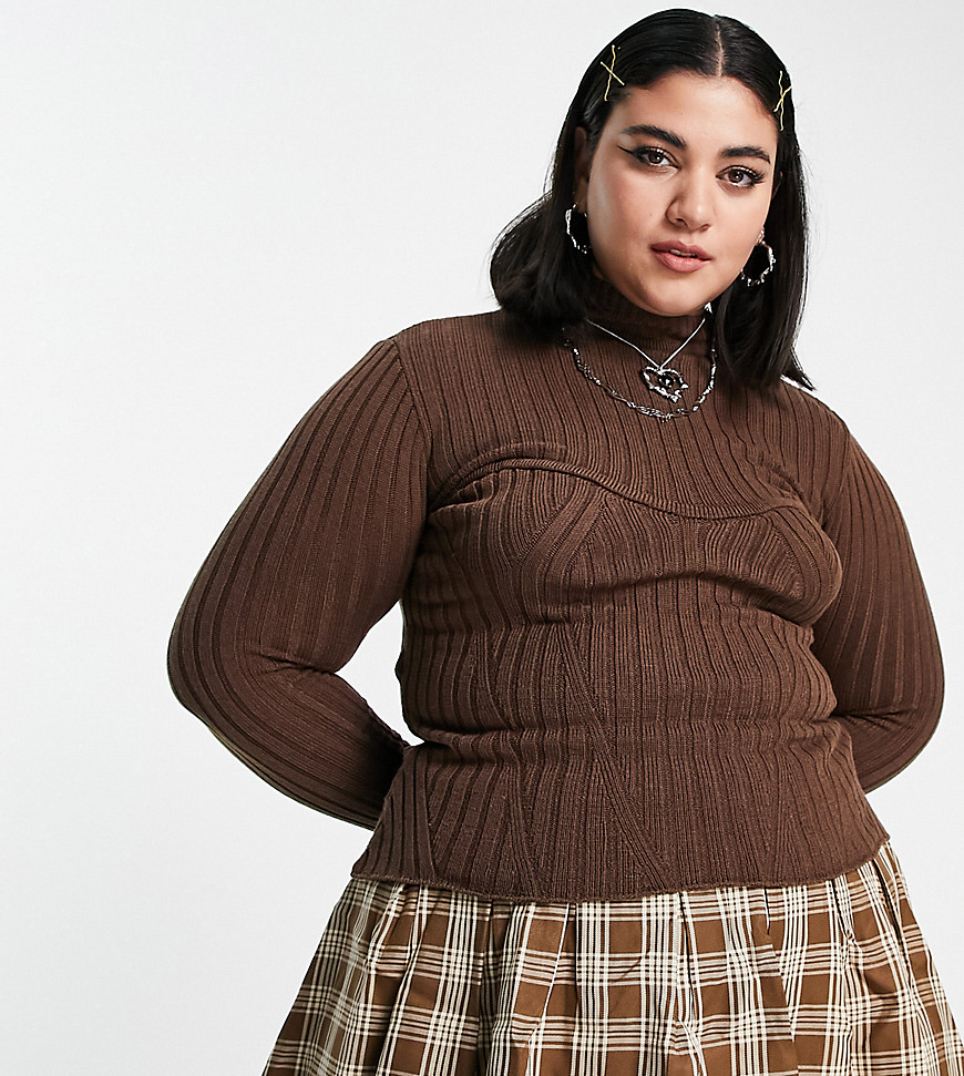 I Saw It First Plus seam detail sweater in brown