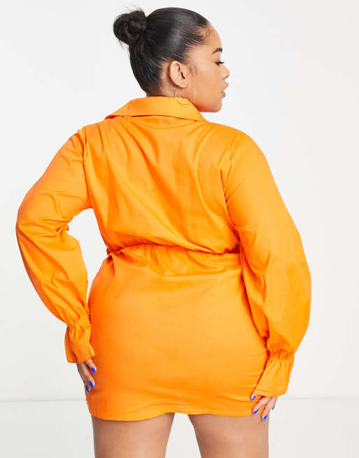 I Saw It First Plus – Seitlich gerafftes Hemdkleid in Orange, 2 von 4