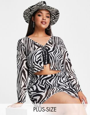 I Saw It First plus sheer lace up top co-ord in zebra