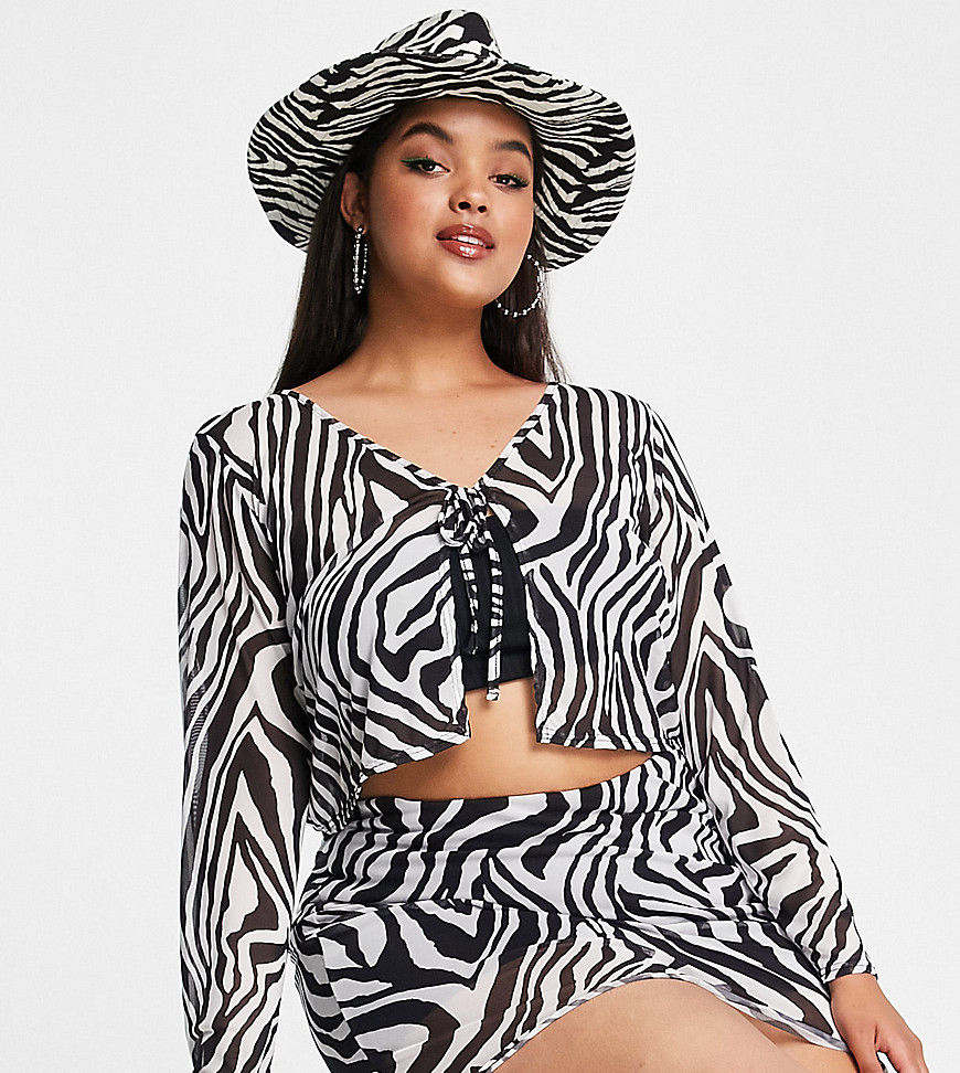 I Saw It First Curve I Saw It First plus sheer lace up top in zebra - part of a set-Multi
