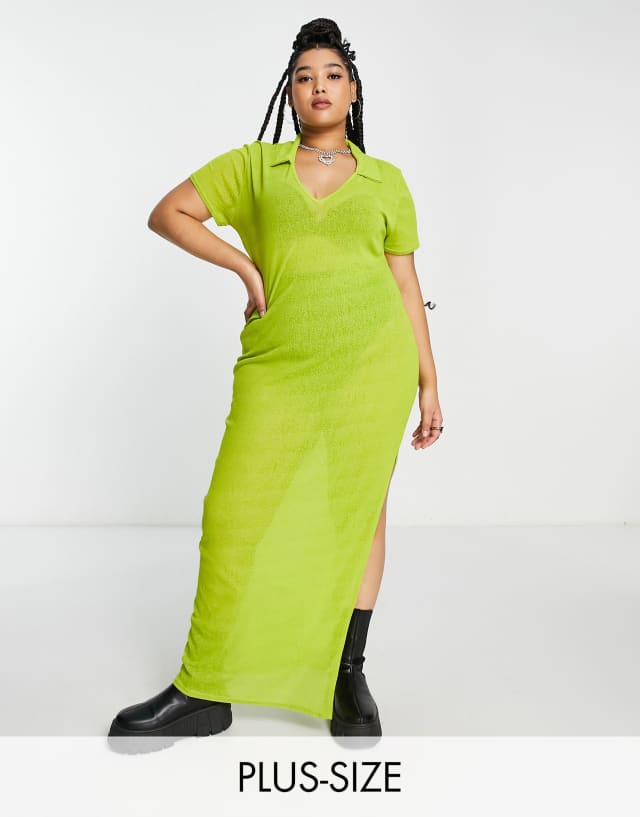 I Saw It First Curve - I Saw It First Plus sheer maxi dress in lime green