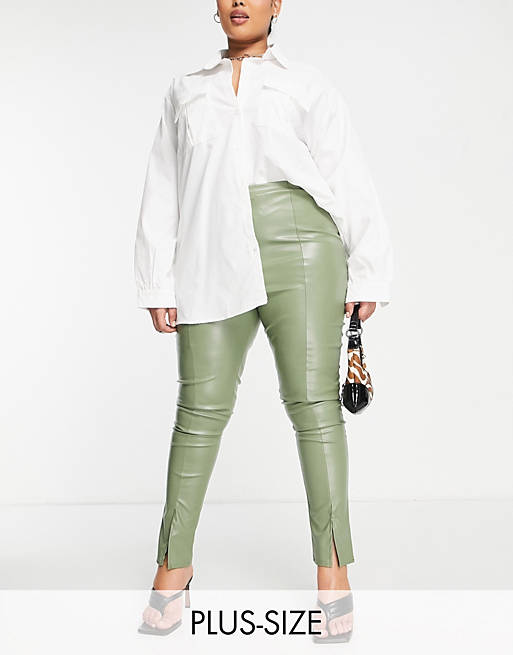 I Saw It First Plus split front PU pants in sage green