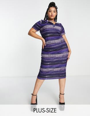 i saw it first plus stripe collard midi dress in geo stripe-multi