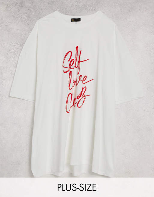 I Saw It First Plus – T-Shirt mit Motiv in Weiß