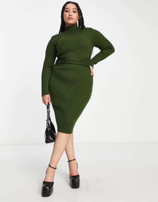 I Saw It First Plus twist front jumper dress in khaki