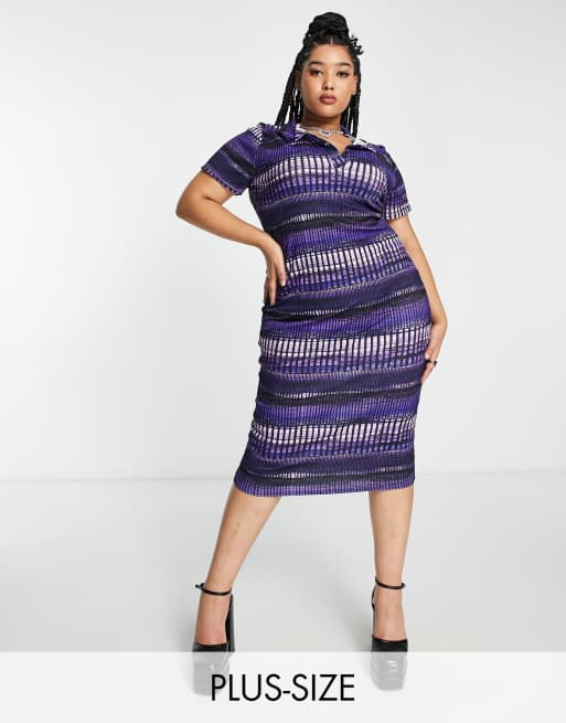 I Saw It First Plus - Vestito midi con colletto a righe con stampa geometrica