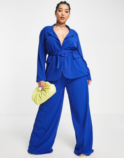 I Saw It First Plus wide leg belted pants in blue - part of a set, 4 of 4