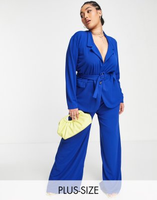 I Saw It First Curve I Saw It First Plus wide leg belted trouser co-ord in blue