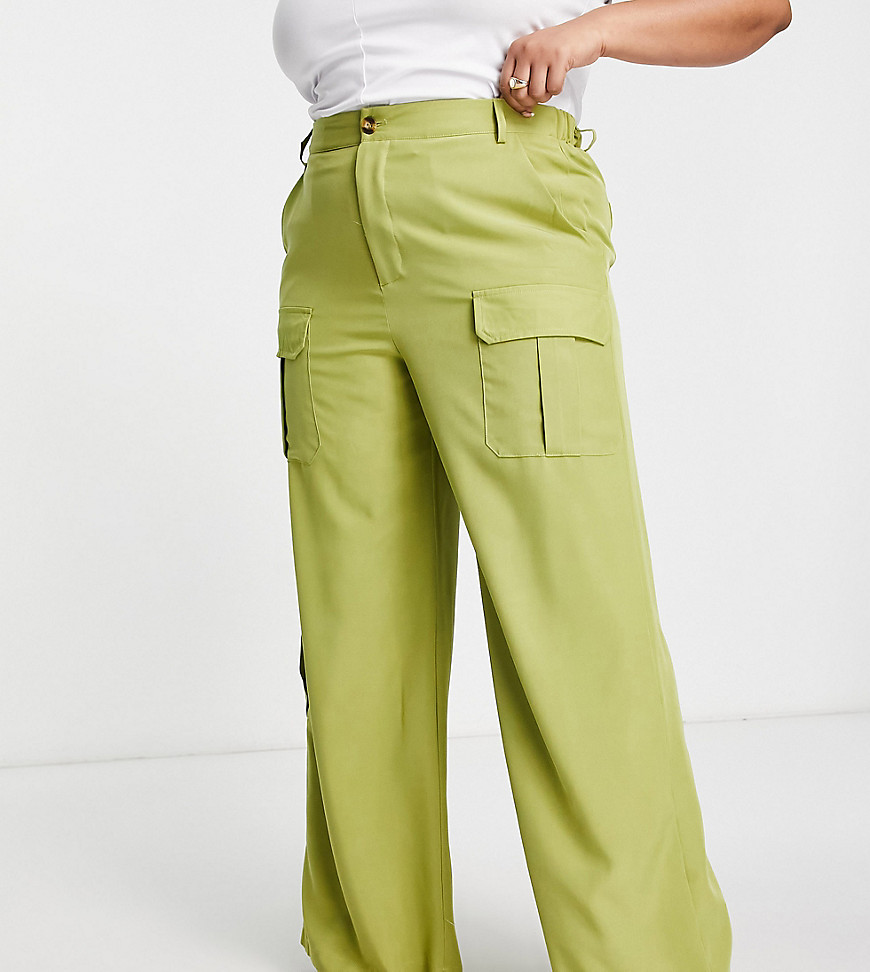 I Saw It First Curve I Saw It First Plus Wide Leg Cargo Pants In Green-blue