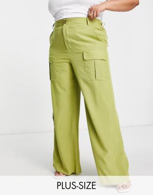 I Saw It First Curve I Saw It First Plus wide leg cargo trousers in green-Blue