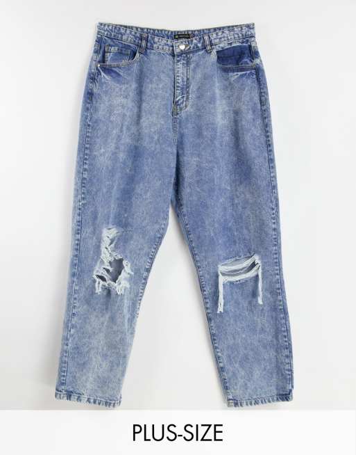 I Saw It First Plus – Zerrissene Jeans in Blau mit geradem Schnitt