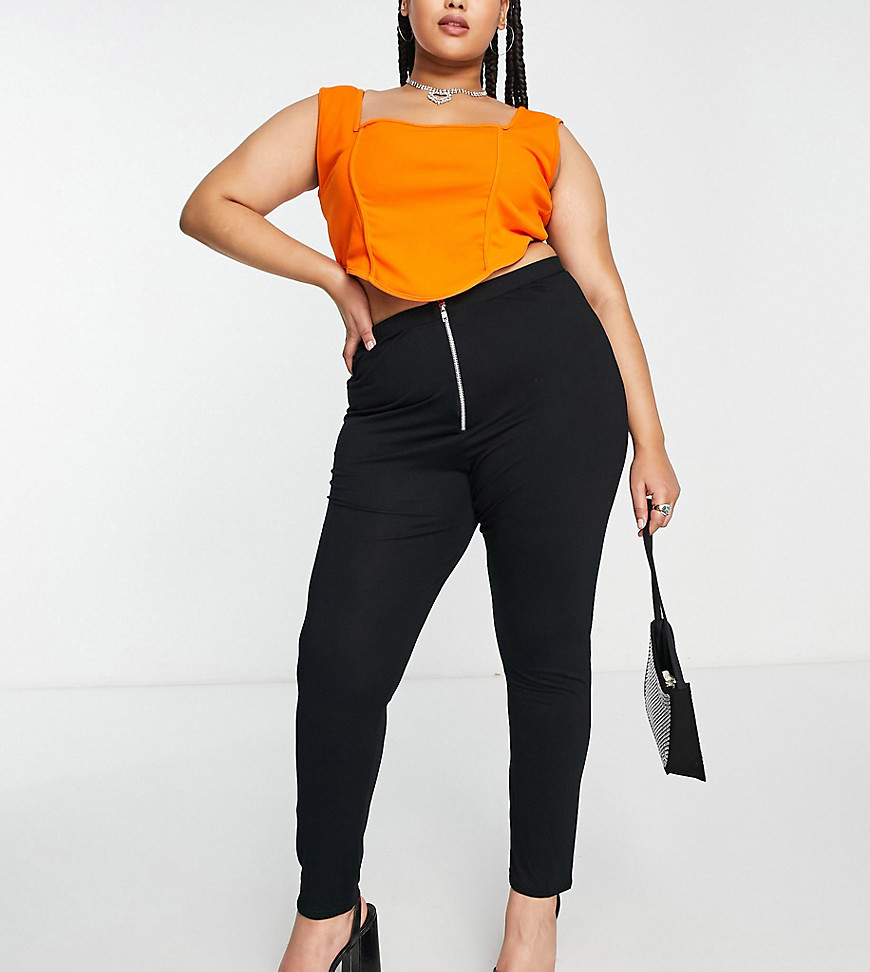 I Saw It First Curve I Saw It First Plus zip front high waist leggings in black