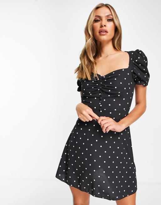 I Saw It First polka dot sweetheart tea dress in black