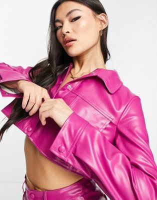 I Saw It First premium PU cropped utility jacket in purple
