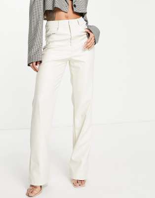 I Saw It First premium PU straight leg pants in cream - ASOS Price Checker