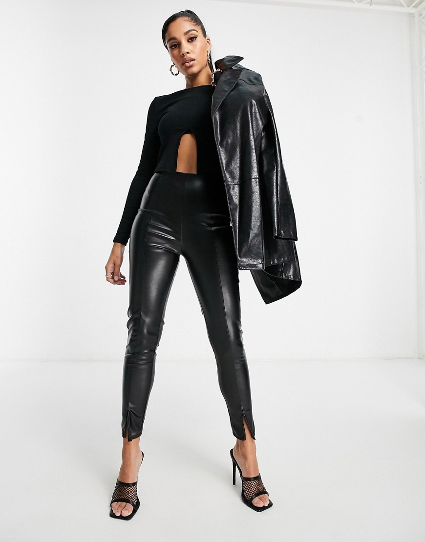 I Saw It First PU slit front pants in black