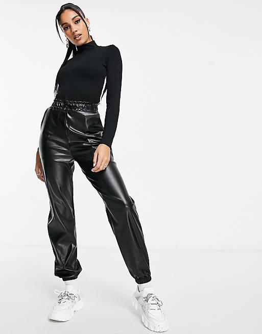 I Saw It First PU track pants in black | ASOS
