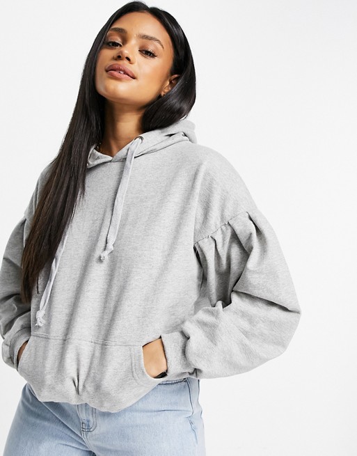 I Saw It First puff sleeve hoodie in grey
