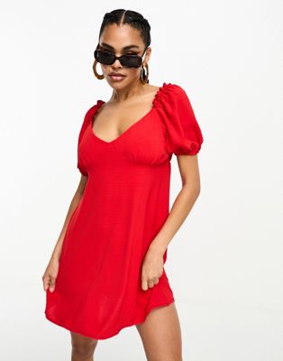 I Saw It First puff sleeve mini dress in red  - ASOS Price Checker