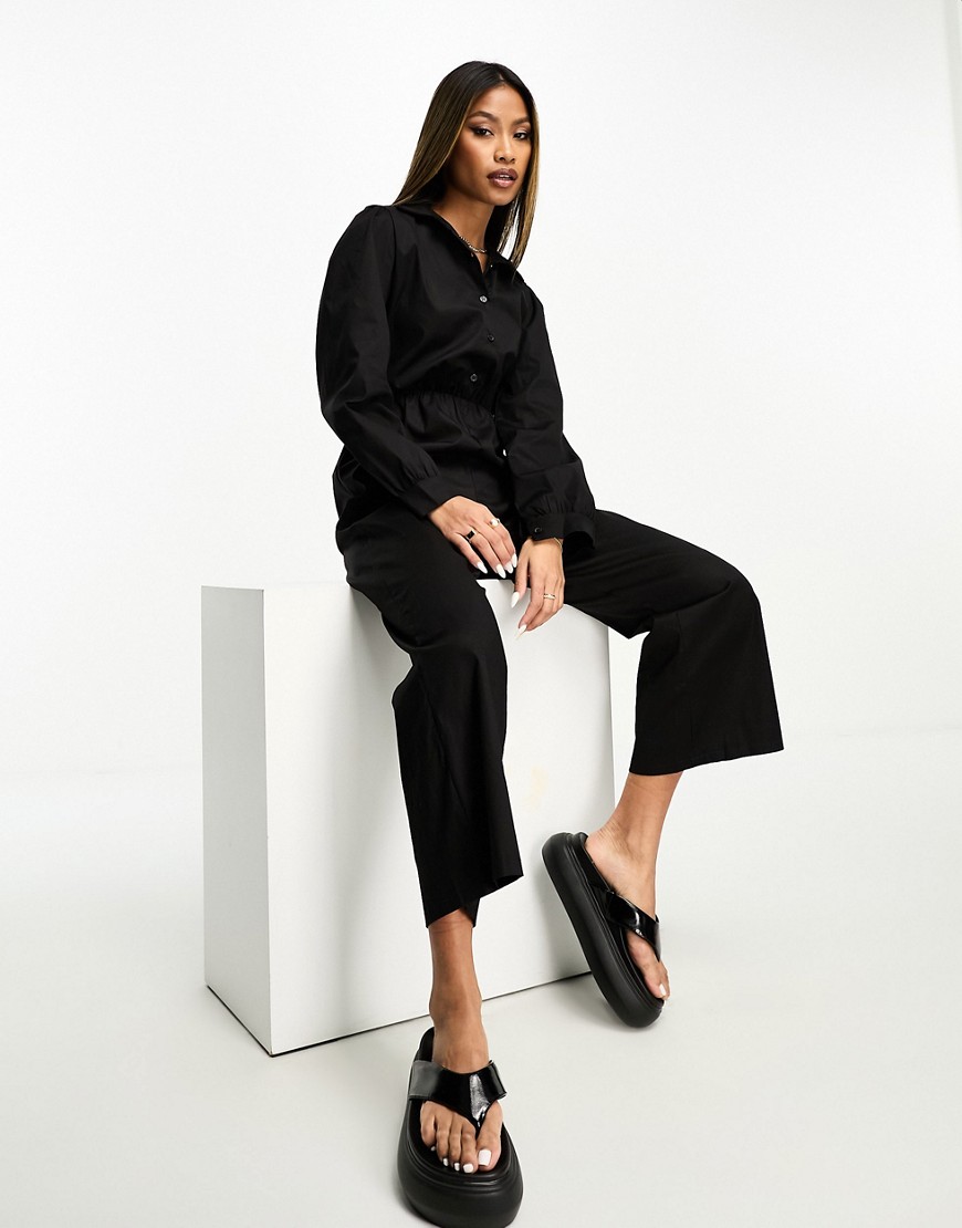 I Saw It First puff sleeve wide leg jumpsuit in black